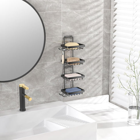 4 304 4 Moforoco Tier Soap Bar Holder for Shower, No Drilling, Stainless Steel, Wall Mounted Soap Holder with Hooks