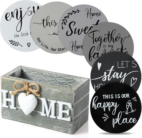 Queekay Coasters Set of 6 House Warming Gifts New Home Wooden Farmhouse