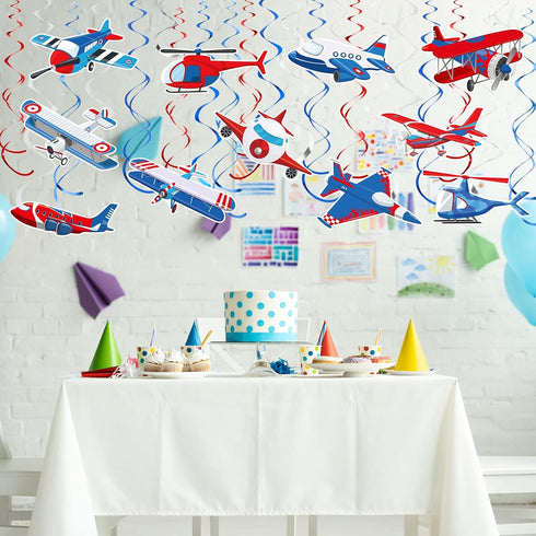 Faccito 30 Pieces Airplane Hanging Swirls Decoration Airplane Party Supplies Plane Foil Swirls Whirls Ceiling Whirls