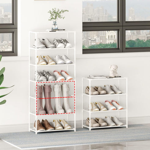 Vockot 6-8 4-Tiers Closet(White) Small Shoe Rack Pairs Sturdy Shoe Shelf Narrow Stackable Shoe Organizer,Lightweight