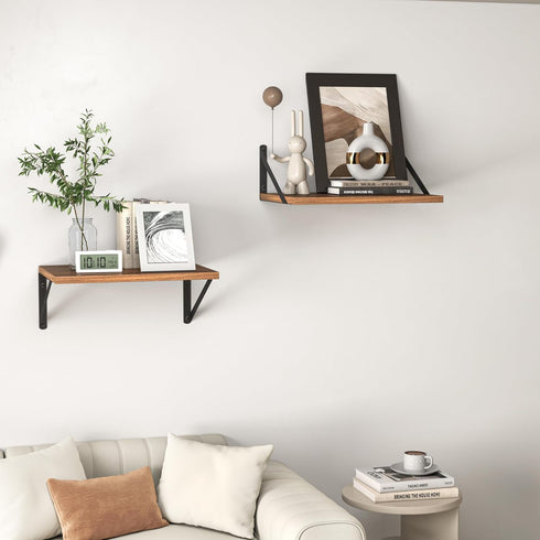 Heimlove 12 Inch 16W 12D Set 2, Deep Floating Shelves for Wall, x Wood Wall Shelves of Walnut Wide Floating Bookshelf