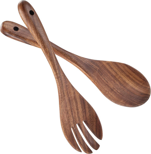 Muso Acacia Salad Servers, 12-Inch Wooden Tongs for Serving Salad Mixes, Set of 2