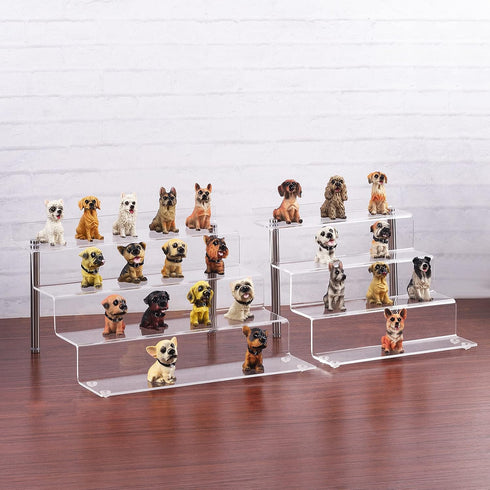 Acrylic Riser Shelf 4 Tier Clear Display Stand for Collectibles, Cupcakes, Perfumes, 9 x 8.3 x 6.8 in (Small, 2 Pack)