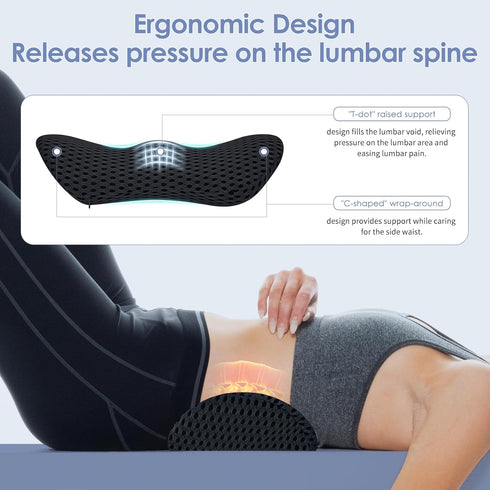 Ergonomic Memory Foam Lumbar Support Pillow, CMFY Breathable & Detachable & Washable, Lower Back Pillow for Office