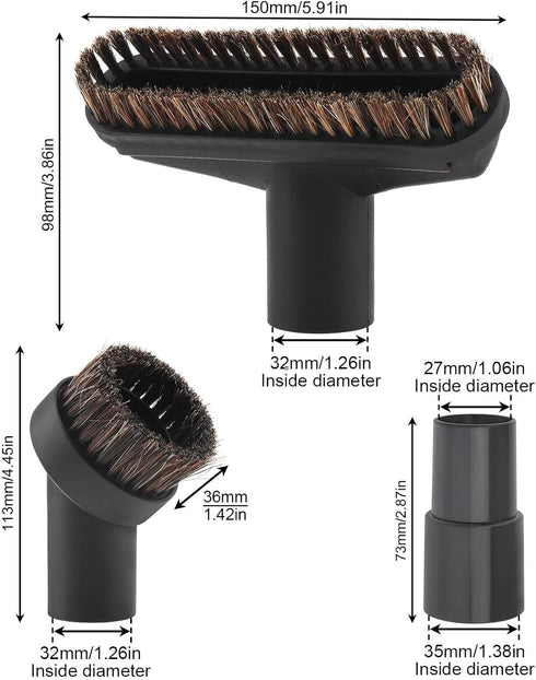 Vacuum Brushes 1.26inch Horse Hair Attachment, 5.9inch Floor Brushes with 1.06inch to 1.37inch Adapter for Household