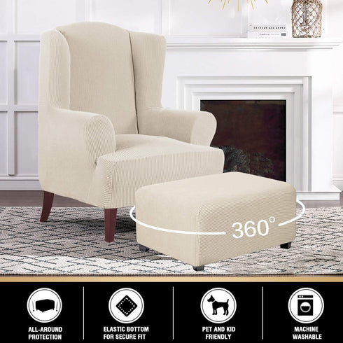 PrinceDeco Stretch Ottoman Cover Slipcovers Rectangle for Living Room Foot Stool Stretch Covers to Fit Ottoman Foot