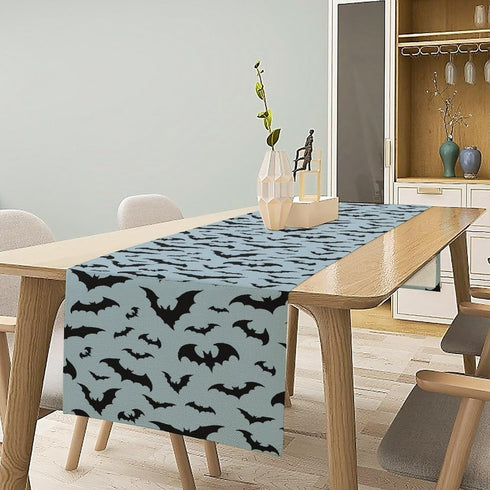Nitmbi 13x36inch Halloween Table Runner,Silhouette Black Bats Pattern Retro Table Runner for Coffee Table Dining Room
