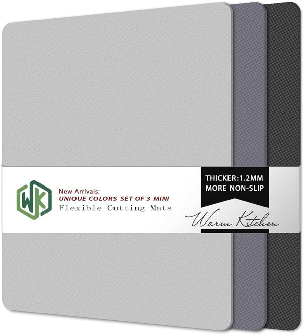 WK Small Plastic Cutting Board Set of 3, Flexible Non Slip Mats for Meat, BPA Free, Dishwasher Safe