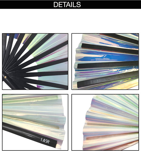 Frost Bite White Mint Fluid Hand Fan - Iridescent Festival Gear, Exclusive Rave Accessory