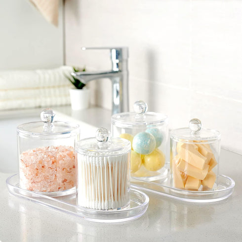 SheeChung Clear Acrylic Vanity Tray, 2 Pack, 9.65 in x 4.5 in x 0.79 in, Sturdy Countertop Sink Tray Dispenser