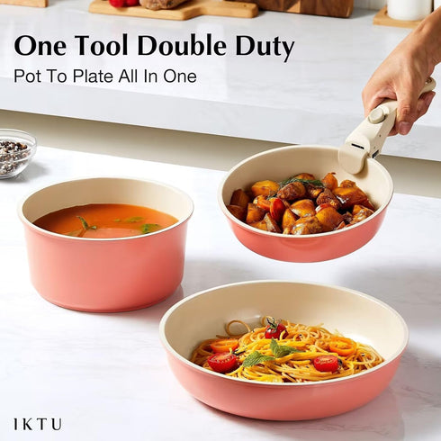 IKTU Removable Handle, Universal Pot Handle Replacement for Detachable Cookware, Cream White