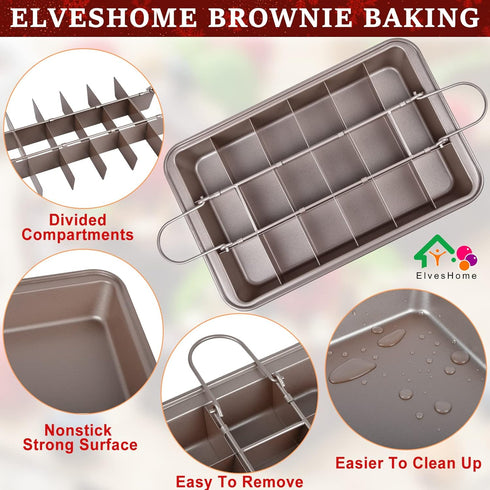 Non Stick Brownie Pan with Dividers, 18 Pre-slice Carbon Steel Bakeware Tray for Baking Cake, Muffin