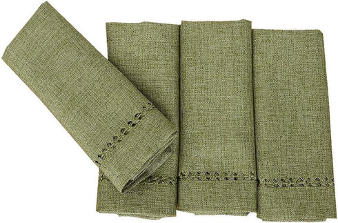 Grelucgo Set of 4 Handcrafted Dinner Napkins, Solid Sage Green, Double-Hemstitched, Square 18 x 18 Inch