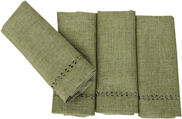 Grelucgo Set of 4 Handcrafted Dinner Napkins, Solid Sage Green, Double-Hemstitched, Square 18 x 18 Inch