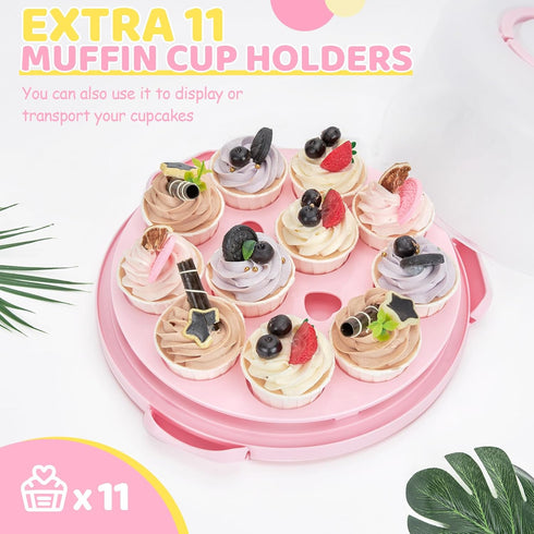 Ohuhu Cake Carrier, BPA-Free Storage Container, Portable Round Cake Stand with Lid and 2 Handles for 10 inch Cake