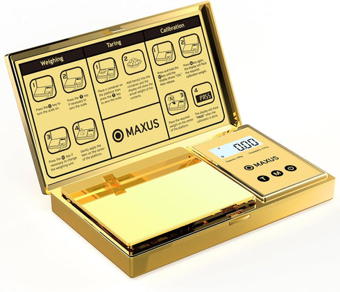 MAXUS Digital Gram Scale, 200g x 0.01g Capacity with Stylish Gold Plated Cover for Jewelry and Food Weighing