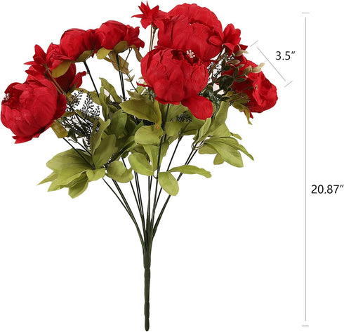 Duovlo Artificial Silk Peony Bouquets (Spring Red, Wedding Home Decoration, Pack of 1)