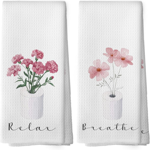 Pink Floral Bathroom Hand Towels, Cottagecore Botanical Roll Paper Hand Towel for