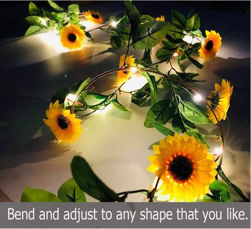 Fielegen 20 LED Artificial Sunflower Garland String Lights, 6.56ft Battery Powered Fairy Lights for Home Decor