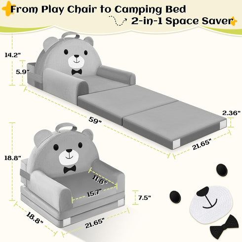 Cozy Kids Sofa Bed with Removable Washable Cover & Magic-Tape Backrest Foldable Toddler Chair, Crystal Velvet Furniture