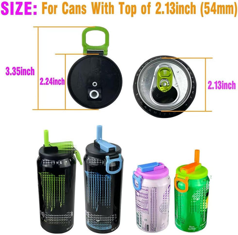 6 Pack 12oz/16oz CansK01-P6 ORIGINAL CREATOR - DIPESI Soda Can Lids with Straws,Inspired by Energy Drink Can Colors
