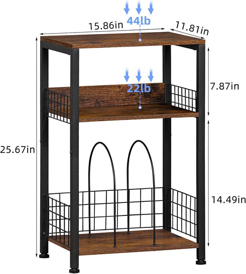 Spaces,3 LELELINKY End Table with Storage, Brown Nightstand for Small Tier Record Player Stand with Vinyl Storage