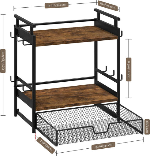 3 Countertop, 12 Coffee Bar Organizer, Tier Coffee Station Organizer for Mug Cup Holder Stand with Hooks, with K Cup
