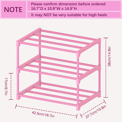 3-Tier Closet, 5-7 HITHIM Pink Shoe Racks for Women/Girls/Kids' Small Shoe Storage for Pairs, Lightweight Stackable
