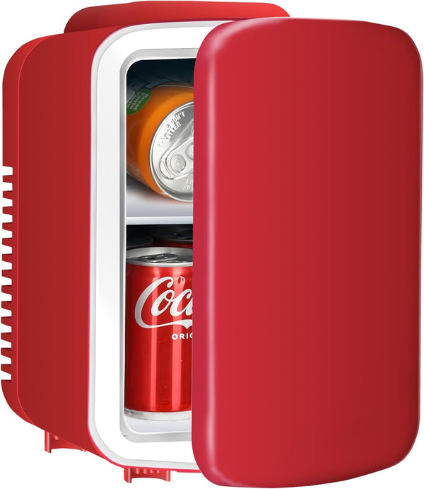 YSSOA 4L 6 Can Eco-Friendly Mini Fridge Cooler and Warmer, Portable Compact Refrigerators for Skincare, Drink, Food, Red