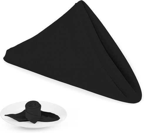 PLOYMONO Black Heavy Duty Polyester Napkins, 17 x 17 Inch Solid Washable Cloth Dinner Napkins (Set of 8)