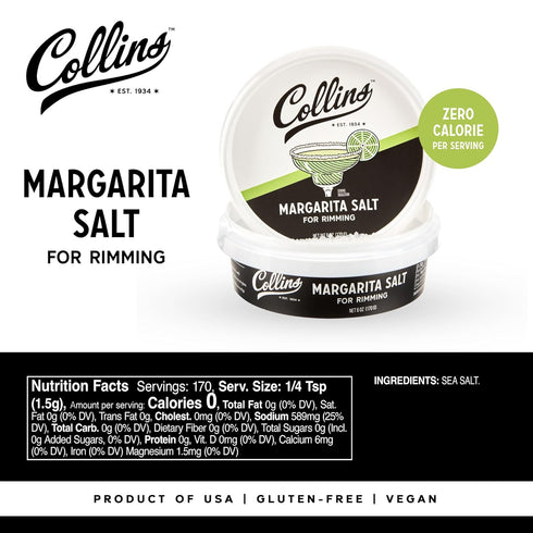 White Margarita Salt Rimmer for Cocktails, Glass Rimming Salt for Margarita, Bloody Mary, Manhattan Drinks, 6oz