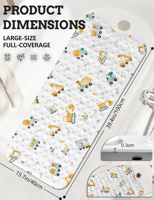 Cups,40 16 Inch LNOND Baby Bath Mat Non Slip,Kids Bath Mat for Bathroom,Dinosaurs Driving Excavator Shower Mat