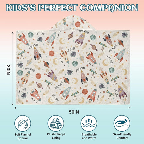 JOPJOLIW 30" 50", Space Adventure Hooded Towel for Kids, Planet Rocket Astronaut Hooded Poncho Blanket for Toddlers x
