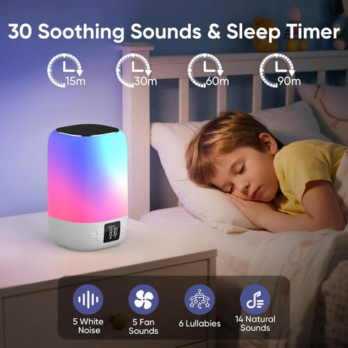 Dimmable 8 10-15 Night Light Bluetooth Speaker Alarm Clock, Sound Machine with White Noise, Touch Bedside Lamp