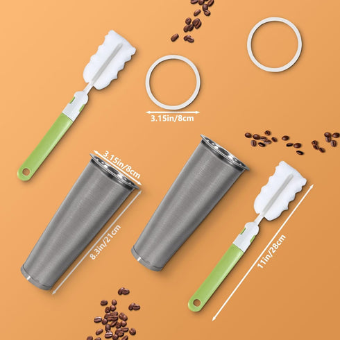 2pcs Cold Brew Filter - Cold Brew Coffee Filter for 64oz Wide Mouth Mason Jar Cold Brew Coffee Maker Pitcher, 304 Stainless Steel Mesh Cold Brew Strainer Infuser for Iced Coffee Tea Maker