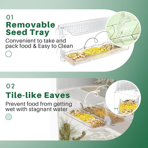 Window Bird Feeder for Outdoors, Clear Bird Feeders Mounted with Strong Suction Cups for Wild Bird Watching in Garden