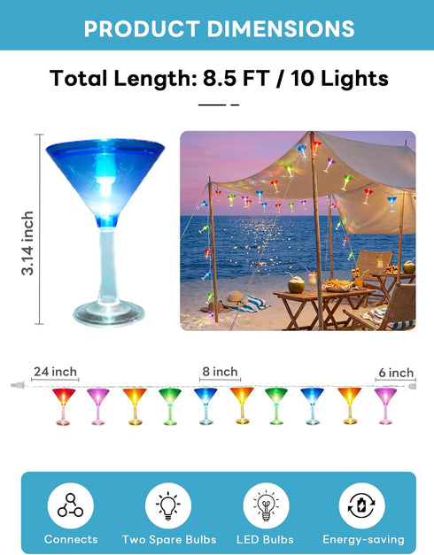8.5Ft 10 Summer Multicolor Cocktail String Lights, Cocktail Plug in Outdoor Party Lights with LED Multicolor Cocktail