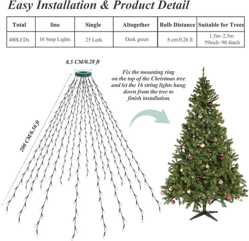 400 6.6FT 8 16 aneeway LED Christmas Tree Lights, Christmas Lights with Remote Control & Modes, String Lights