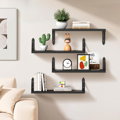 ROMGUAR CRAFT Set 4, 17" 6", Wood Floating Shelves of Rustic Storage Decor Wall Shelves, Wall Mounted Shelf for Living