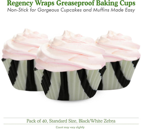 Regency Wraps Professional Grade Greaseproof Baking Cups, Pack of 40, Black/White Zebra