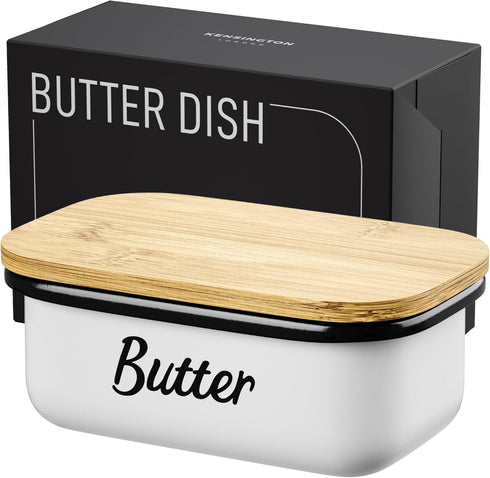 White Butter Dish with Lid - Unbreakable Metal Butter Keeper, Large Container for Fridge, Butter Holder, Storage for
