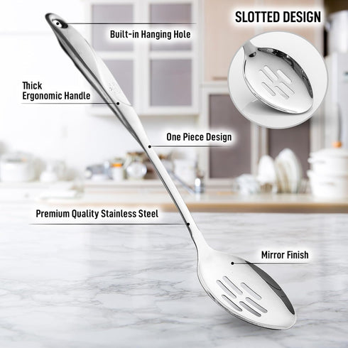Zulay Kitchen Stainless Steel Cooking Utensil, Durable Kitchen Gadgets, 15" Slotted Spoon