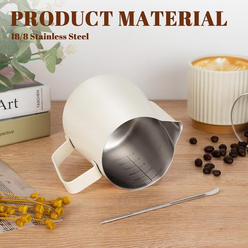 12oz Milk Frothing Pitcher, 304 Stainless Steel Cup with Clear Scale for Cappuccino Espresso Machine Accessories