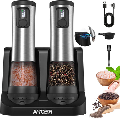 Electric Salt and Pepper Grinder Set, Upgraded 2-Speed Setting, External 5 Adjustable