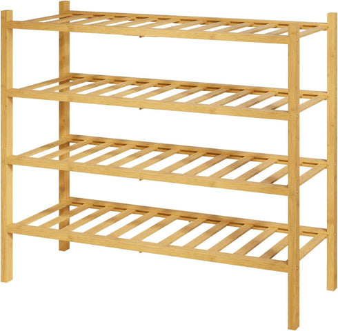 Kitsure Bamboo Wooden Shoe Rack for Closet - Stackable Shoe Organizer with