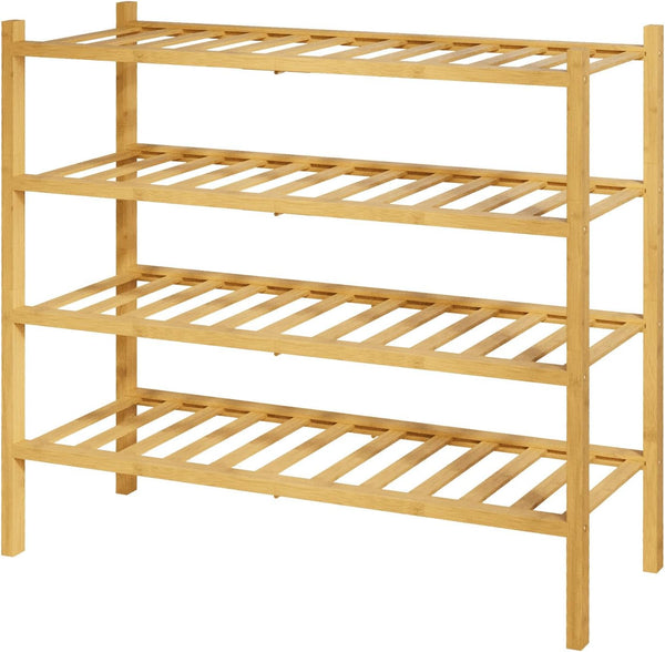 Kitsure Bamboo Wooden Shoe Rack for Closet - Stackable Shoe Organizer with