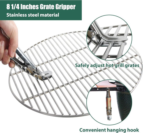 Set Grill Grate Lifter Gripper and Ash Tool for M/L Big Green Color Egg,Stainless Steel BBQ Ash Tool Poker and Ash Pan
