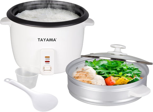 8 (RC-8R) Tayama Rice Cooker with Steam Tray Cups, White