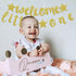Welcome Little One Glitter Banner, Pre-strung Baby Shower Decor for Gender Reveal Party (Gold)