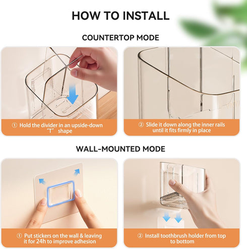 3 Countertop/Kitchen/Office Toothbrush Holders for Bathrooms, Slots Detachable Toothbrush Holder Wall Mounted